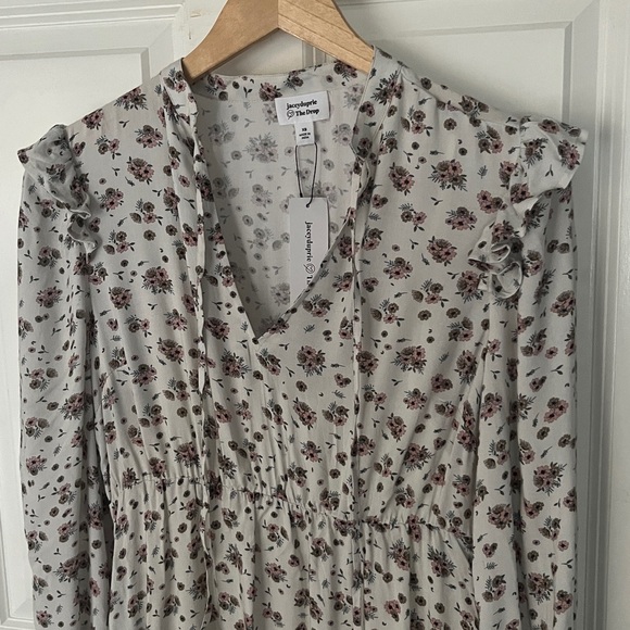 NWT The Drop Soft Pink Floral Pr Lined Midi tiered Dress - Size Small - Picture 2 of 12